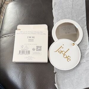 Dior White Compact Mirror with Gold 'j'adore' Logo
